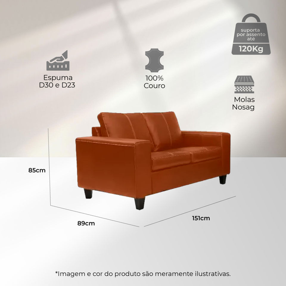 Conjunto de Sofá Royale em Couro Conhaque - Imagem 4