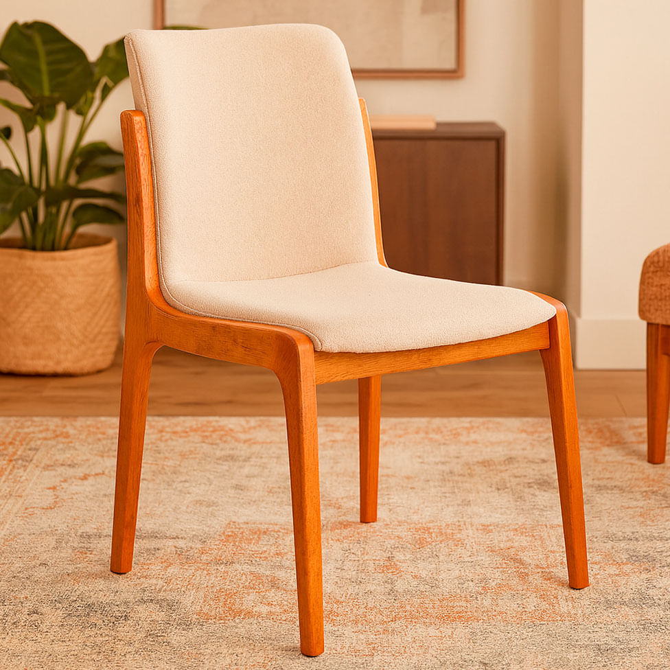 Cadeira de Jantar Clarice em Linho Cru com Base Cinamomo - Imagem 3