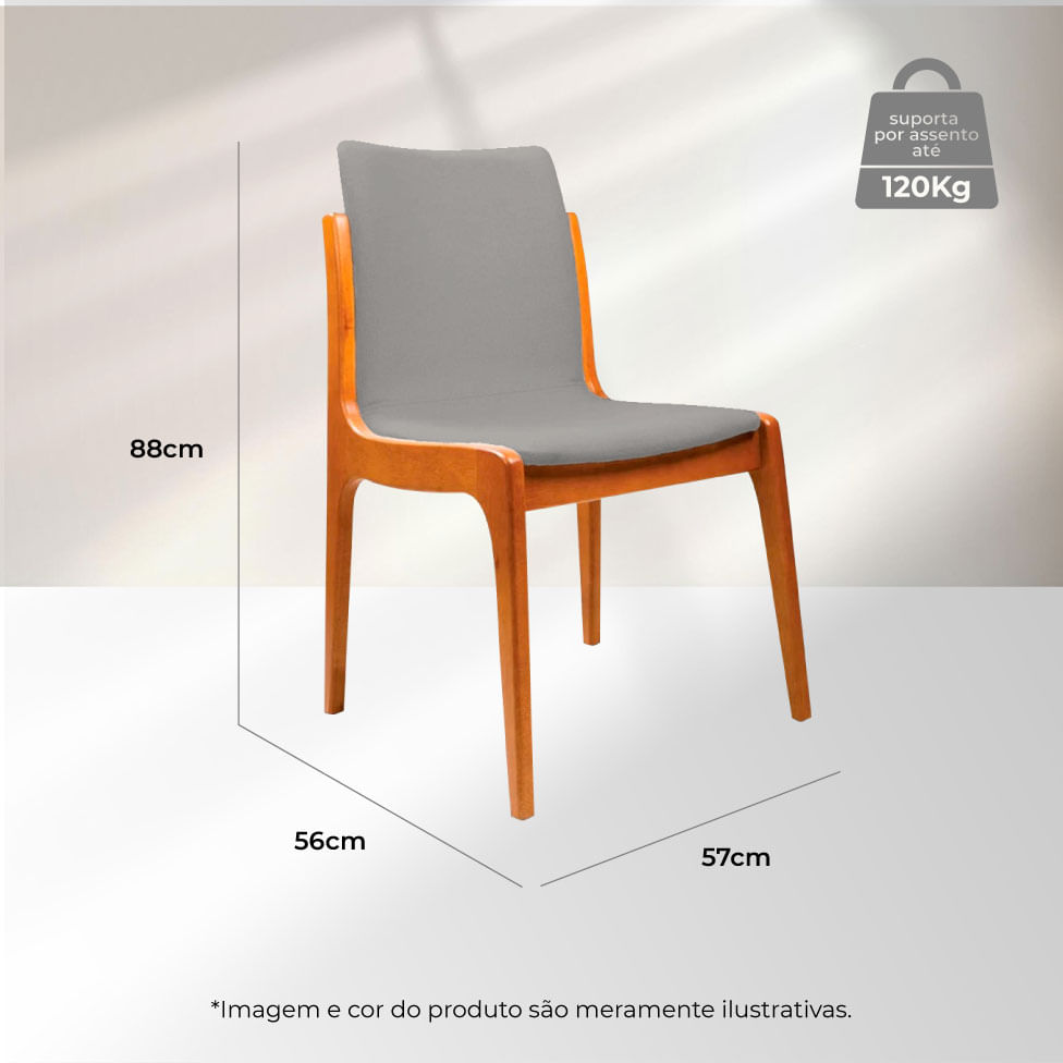 Cadeira de Jantar Clarice em Linho Cinza com Base Cinamomo - Imagem 4