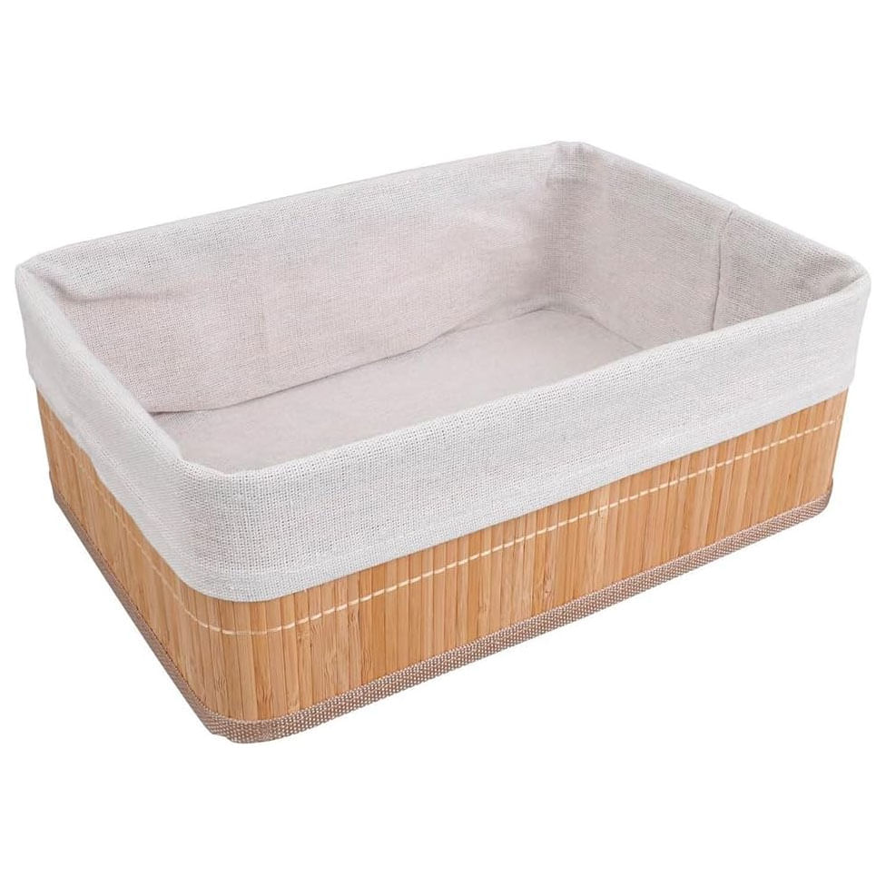 Cesto Organizador de Bambu Forro em Algodão 29cm - Oikos