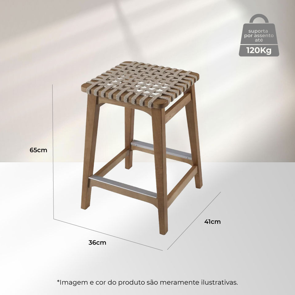 Banqueta Alta Amores em Tauari Amêndoa com Corda Naútica Nude - Imagem 3