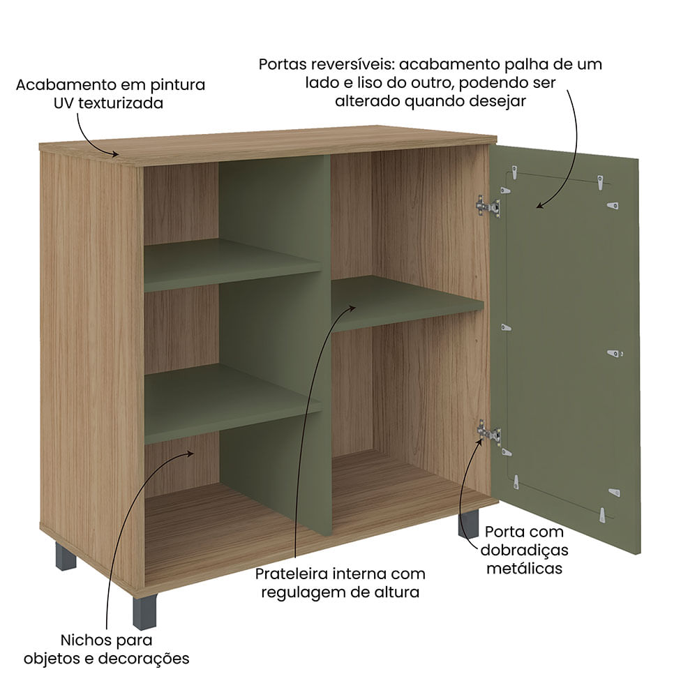Buffet Charlotte com 1 Porta Carvalho e Menta - Imagem 7
