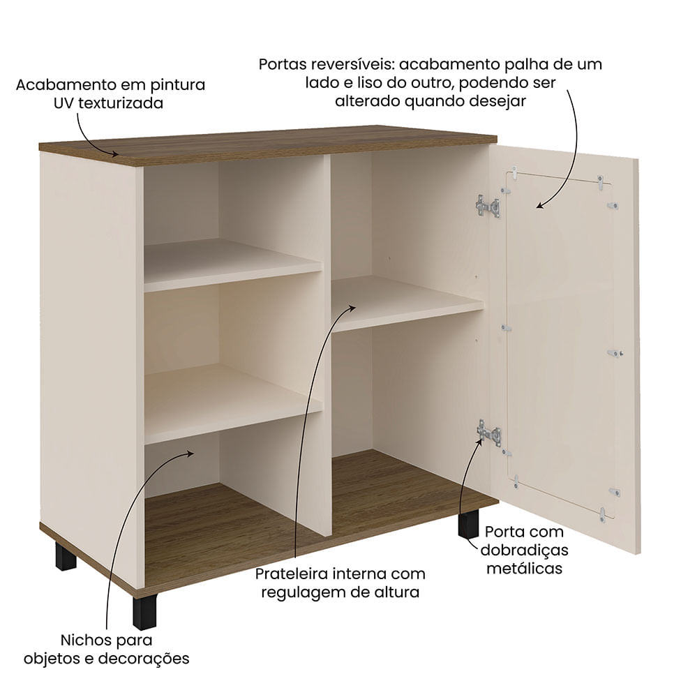 Buffet Charlotte com 1 Porta Pinho e Off White - Imagem 7