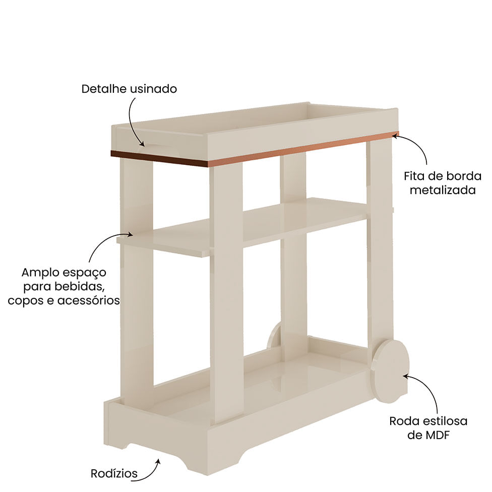 Carrinho Bar Rose Off White - Imagem 7