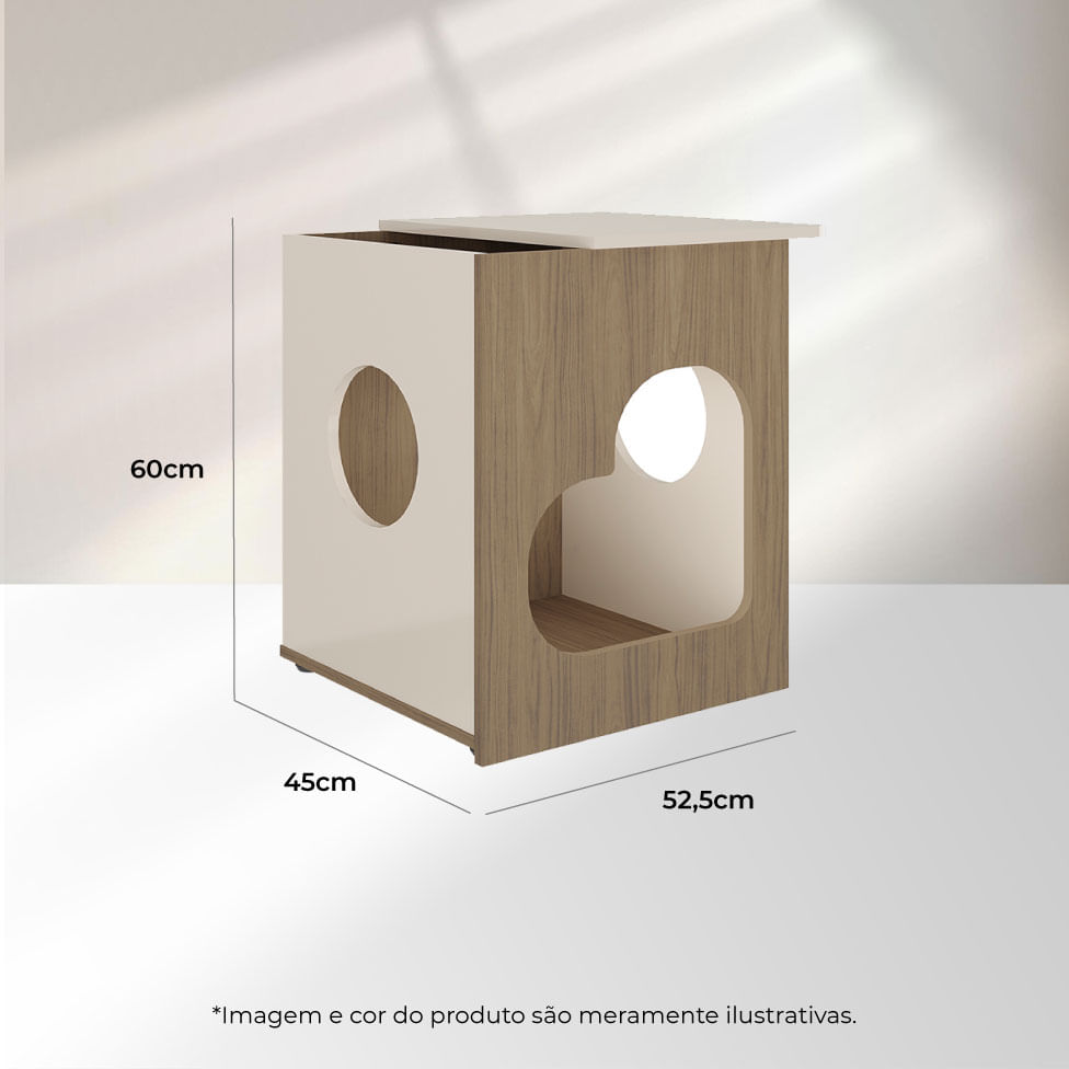 Mesa de Apoio com Espaço para Pet Carvalho e Off White - Imagem 6
