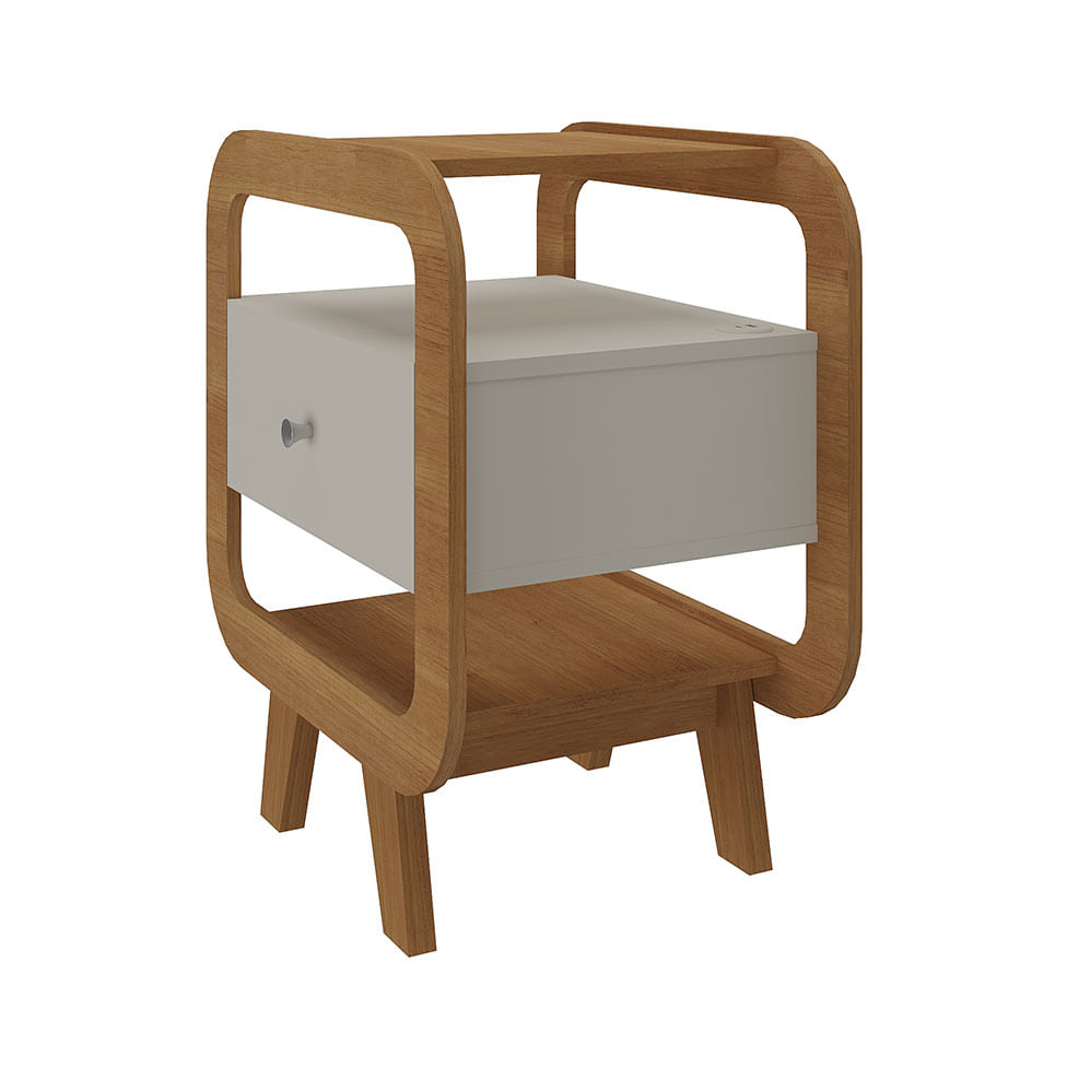 Mesa de Cabeceira e Apoio Theo com USB e 1 Gaveta Cinamomo e Off White - Imagem 6