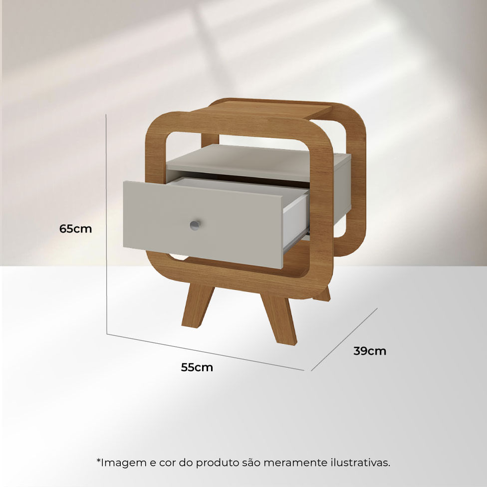 Mesa de Cabeceira e Apoio Theo com USB e 1 Gaveta Cinamomo e Off White - Imagem 9