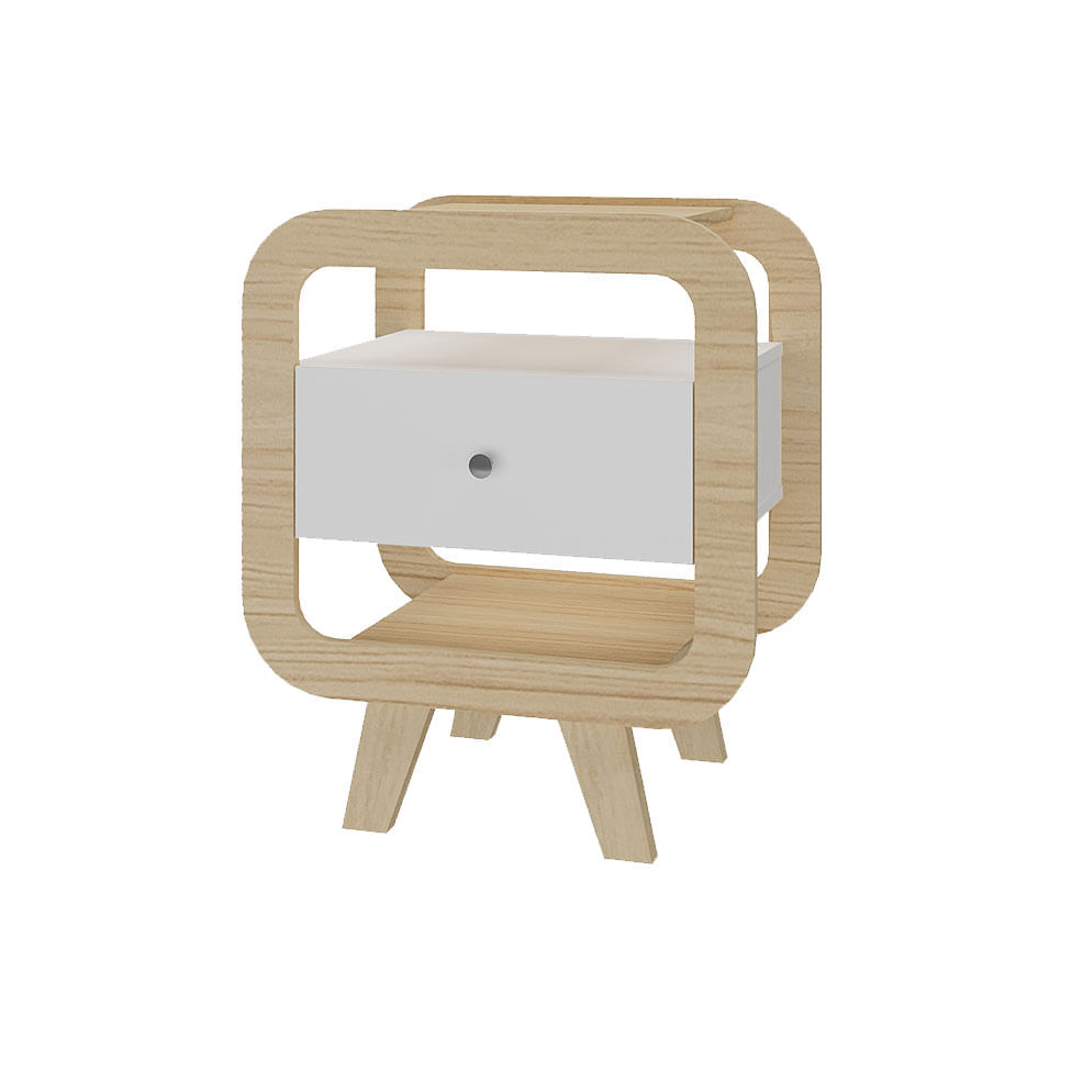 Mesa de Cabeceira e Apoio Theo com USB e 1 Gaveta Naturale e Branco