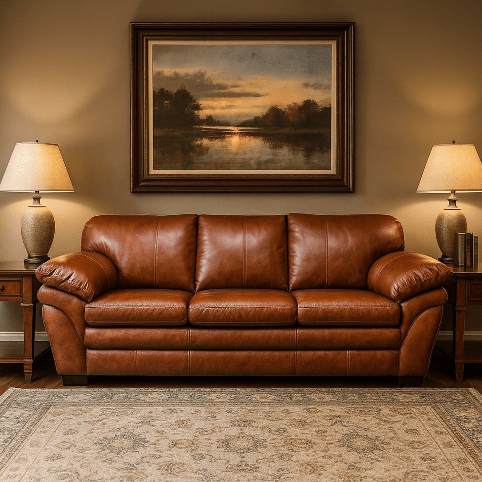 Sofá Gaudi Fixo em Couro Conhaque 2,06m - Imagem 2