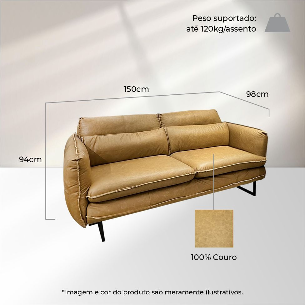 Sofá Cuiaba em Couro Crystal Brown 1,50m - Imagem 5