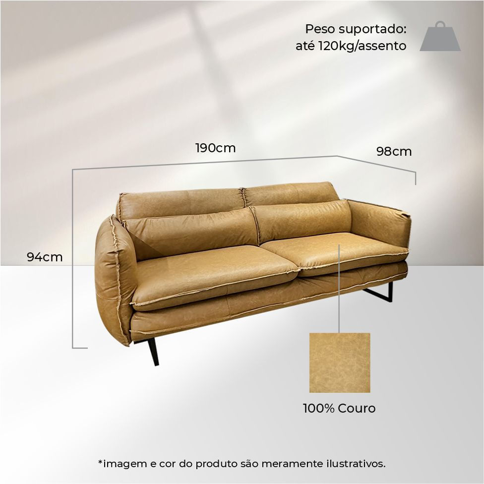 Sofá Cuiaba em Couro Crystal Brown 1,90m - Imagem 5