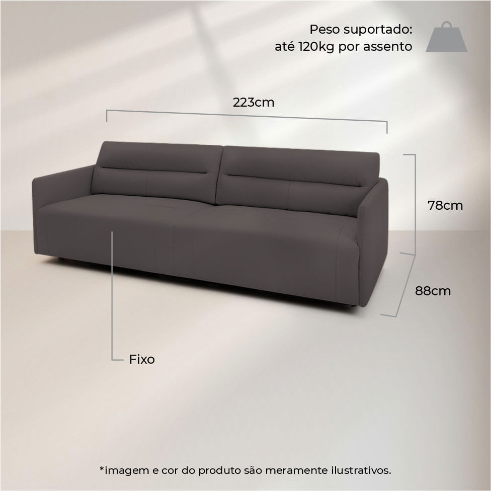 Sofá Juan Fixo em Couro Estonado Cimento 2,23m - Imagem 6