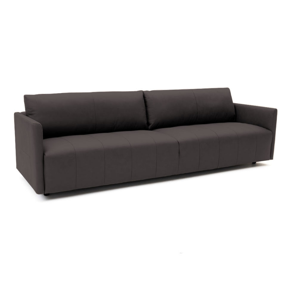 Sofá Martin Fixo em Couro Estonado Cimento 2,50m