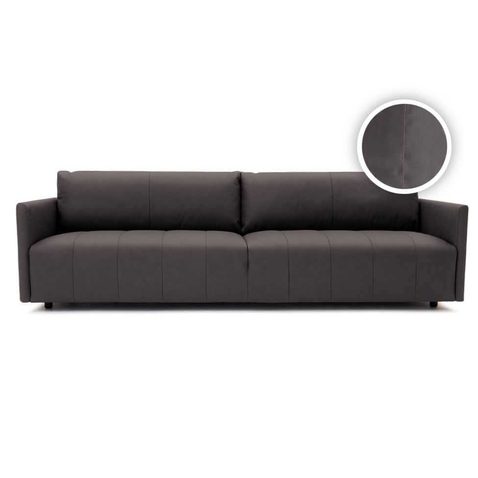 Sofá Martin Fixo em Couro Estonado Cimento 2,50m - Imagem 3