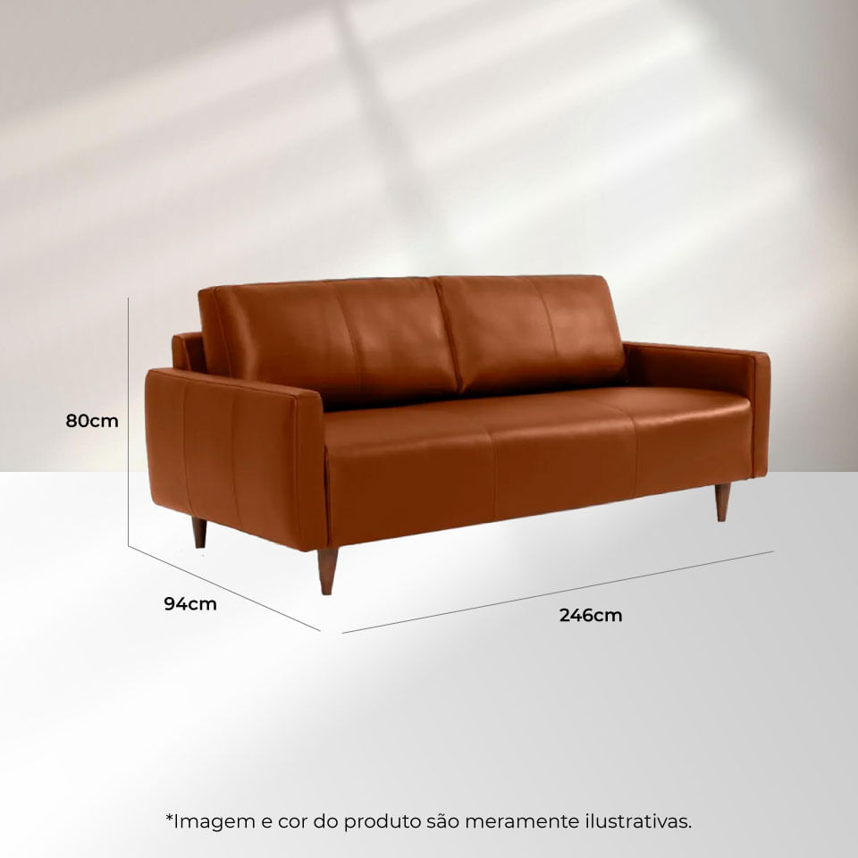 Sofá Cartagena em Couro Estonado Amarula 2,46m - Imagem 5