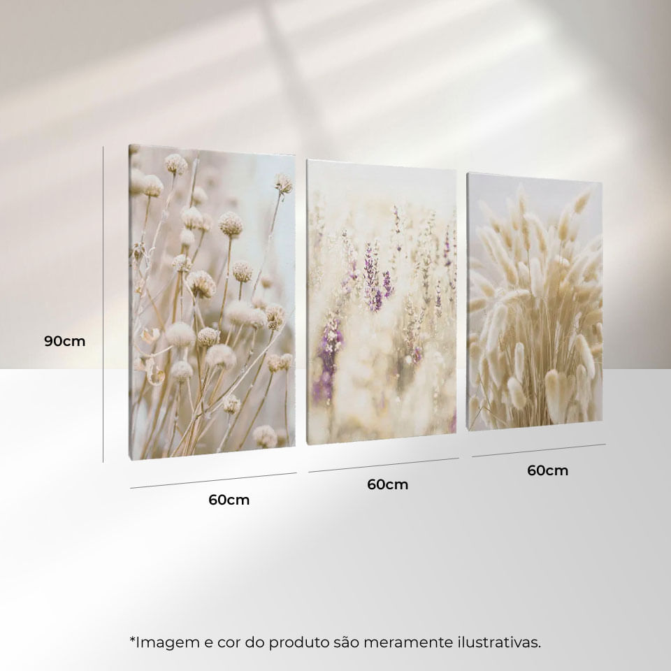 Quadro Decorativo 3 Telas Floral Provence 60x90 Moldura Branca com vidro - Imagem 3