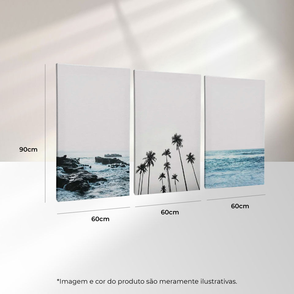 Quadro Decorativo 3 Telas Tropical II 60x90 Moldura Natural com vidro - Imagem 3