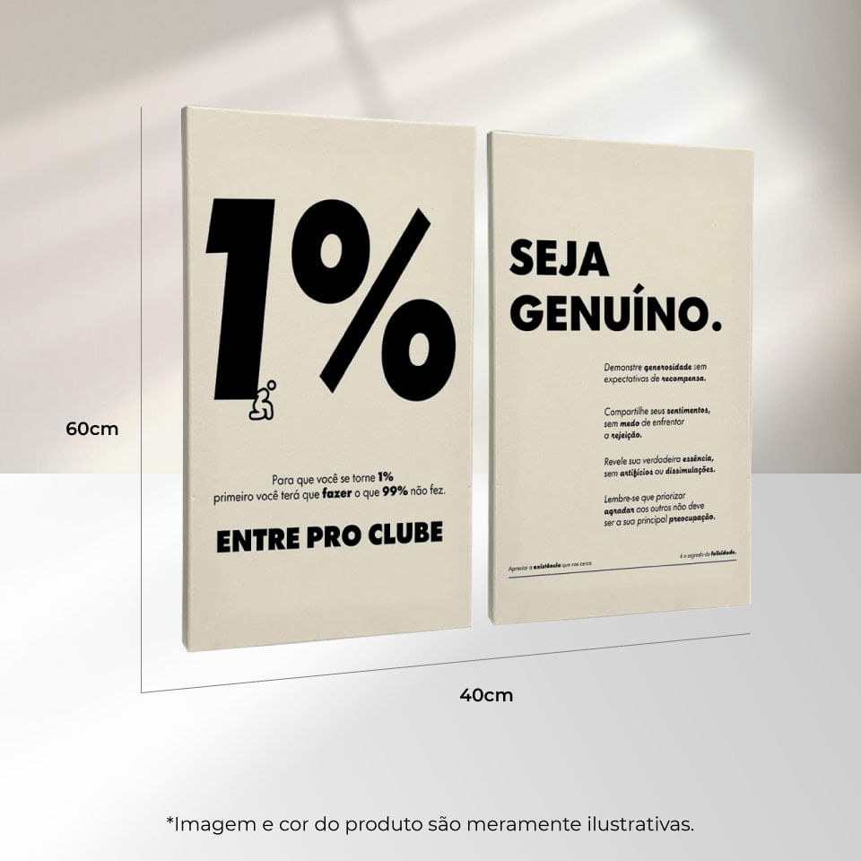Quadro Decorativo 2 telas Seja genuíno 60x90 Moldura Preta com vidro - Imagem 3