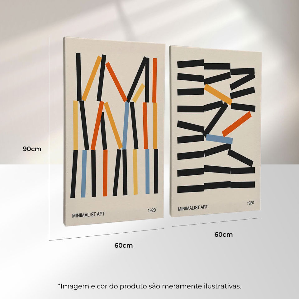 Quadro Decorativo 2 Telas Artista Bauhaus Minimalista Arte Composição 60x90 Moldura Preta com vidro - Imagem 3