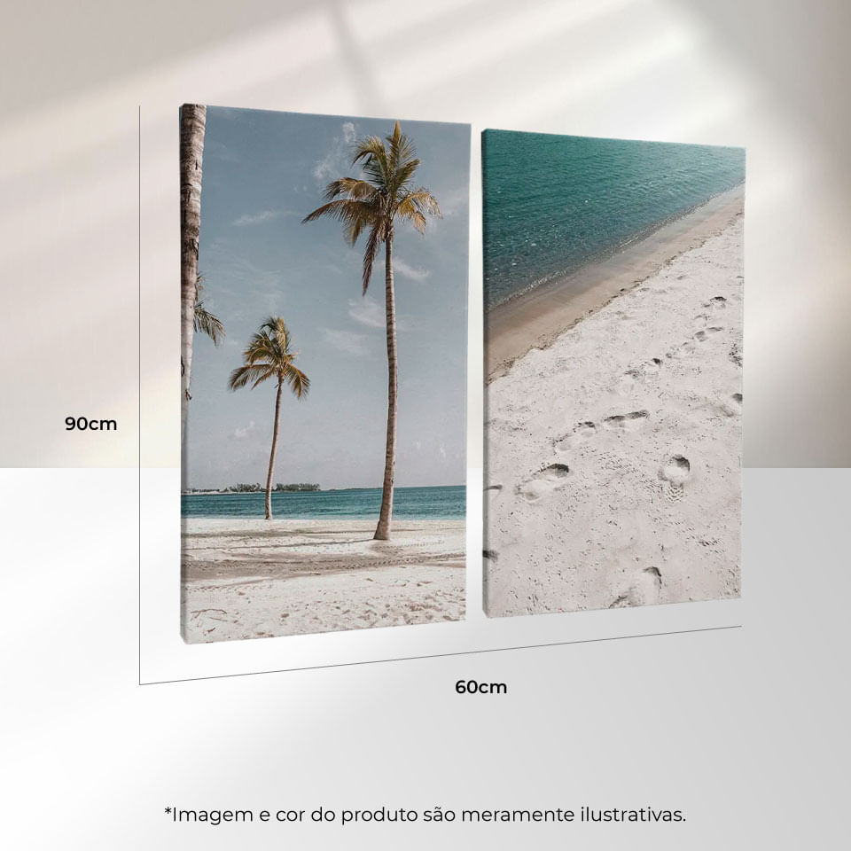 Quadro Decorativo 2 Telas Beira Mar Coqueiro 60x90 Moldura Preta com vidro - Imagem 3