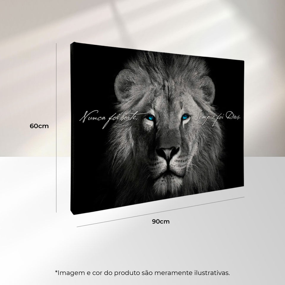 Quadro Decorativo Animais Leão Preto e Branco Nunca foi sorte sempre foi Deus Moldura Preta com vidro 90x60 - Imagem 3