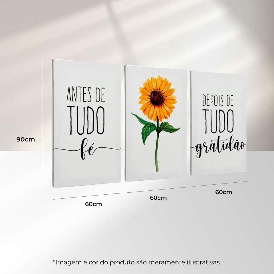 Quadro Decorativo 3 Telas Gratidão 60x90 Moldura Natural com vidro - Imagem 3