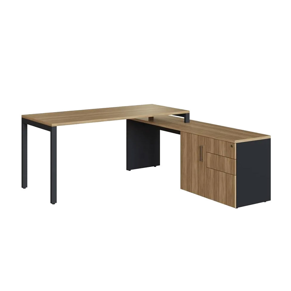 Conjunto Office com Escrivaninha para Escritório 4 Peças Nogal e Preto - Imagem 2