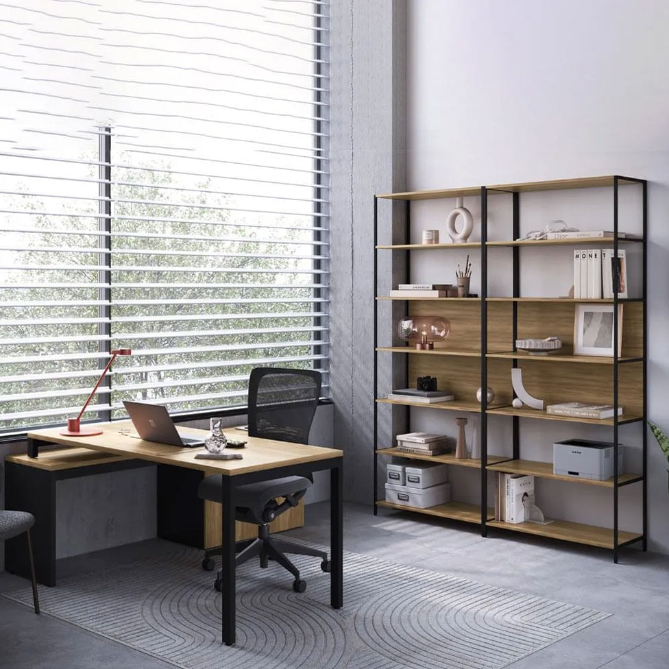Conjunto Office com Escrivaninha para Escritório 4 Peças Nogal e Preto - Imagem 4