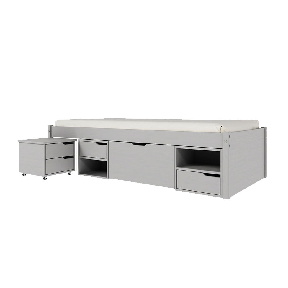 Cama Charme Multifuncional Solteiro Cinza 90x190cm