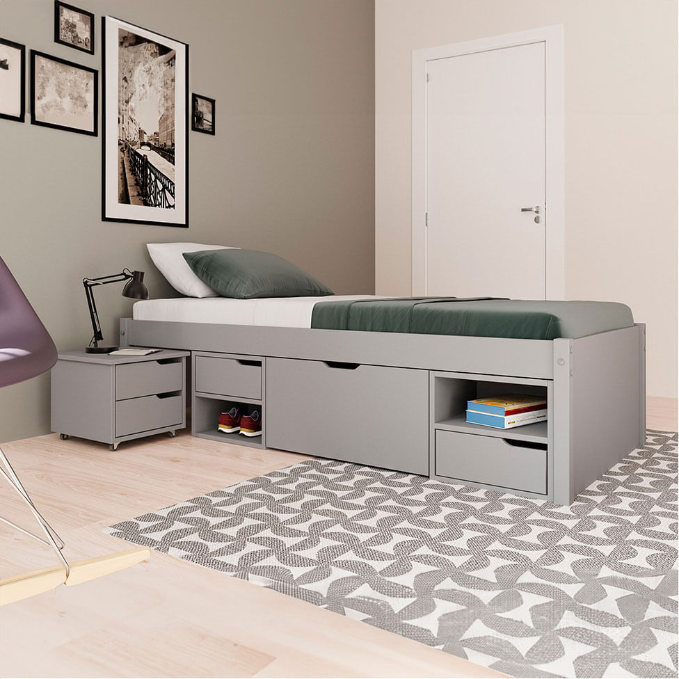 Cama Charme Multifuncional Solteiro Cinza 90x190cm - Imagem 4