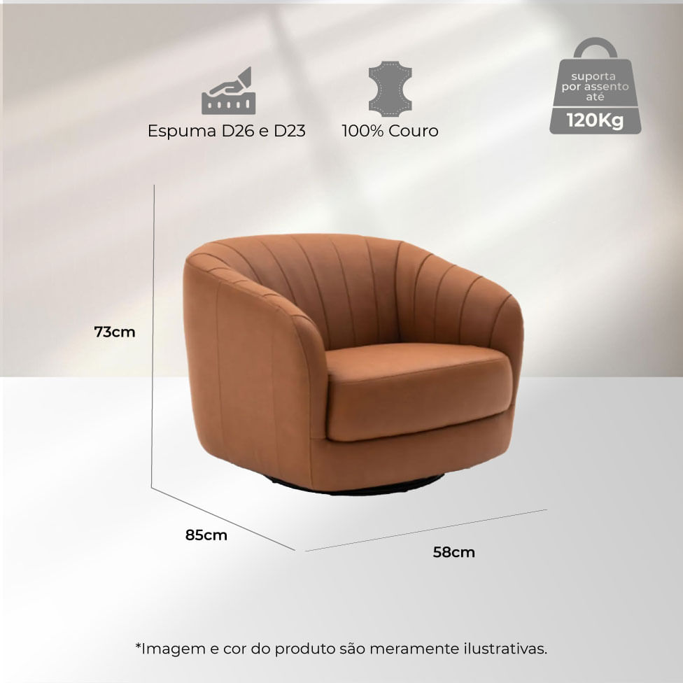 Poltrona Mendonza em Couro Estonado Amarula - Imagem 5