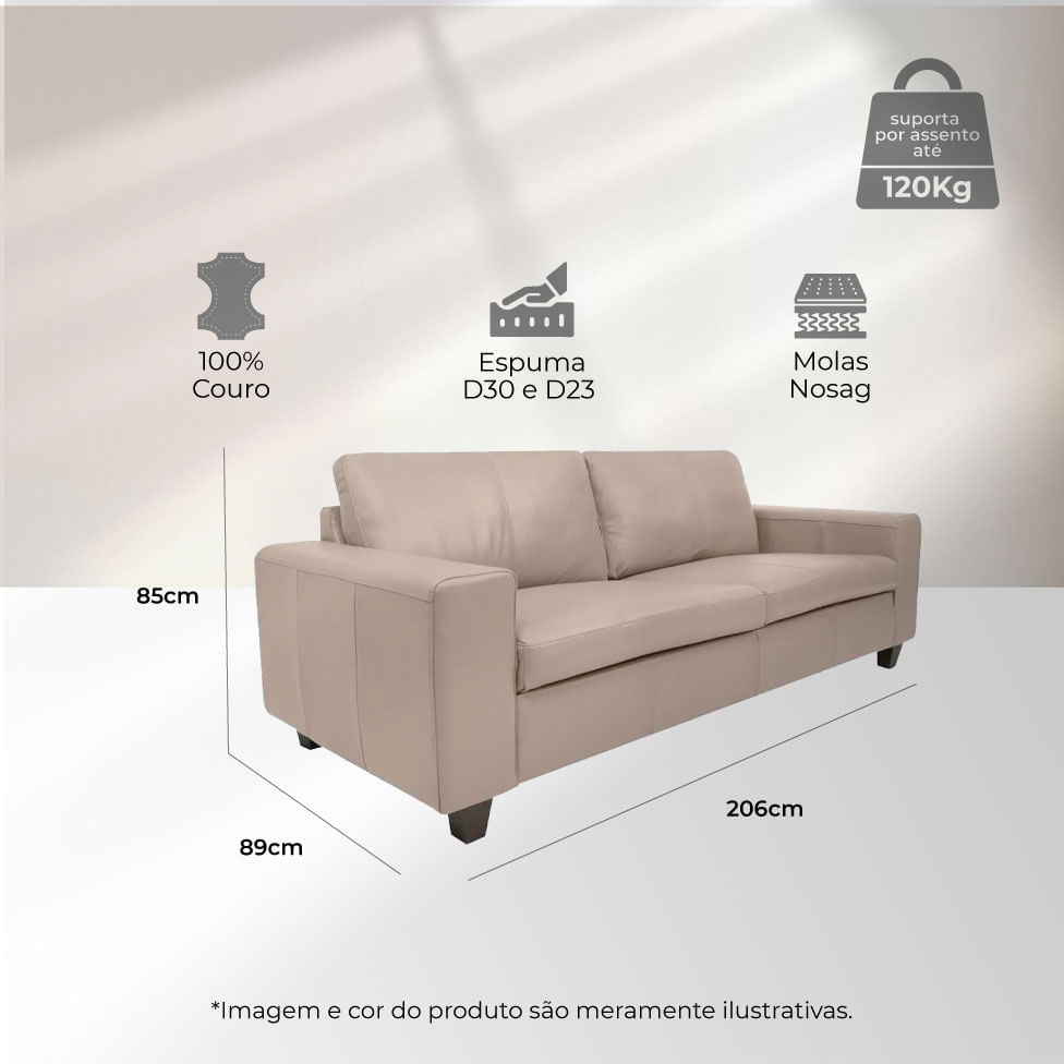 Conjunto de Sofá Royale em Couro Off White - Imagem 7