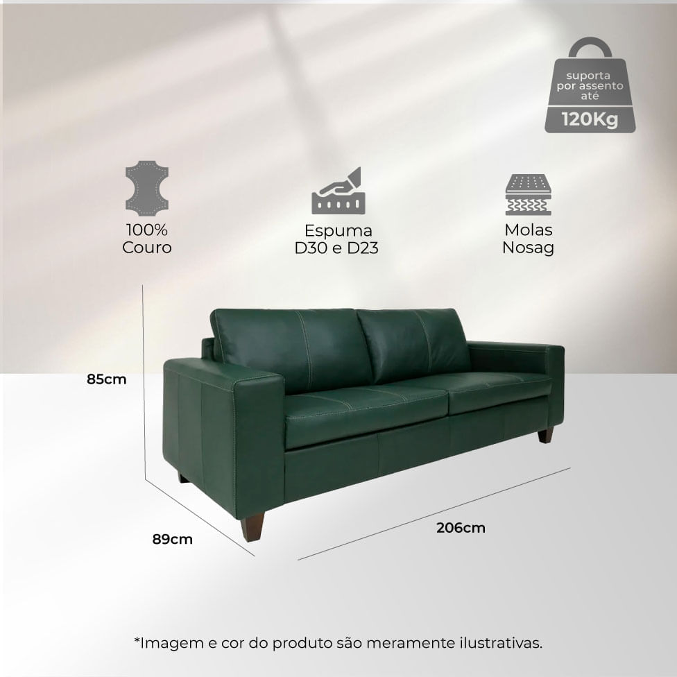 Sofá Royale em Couro Green 2,06m - Imagem 4