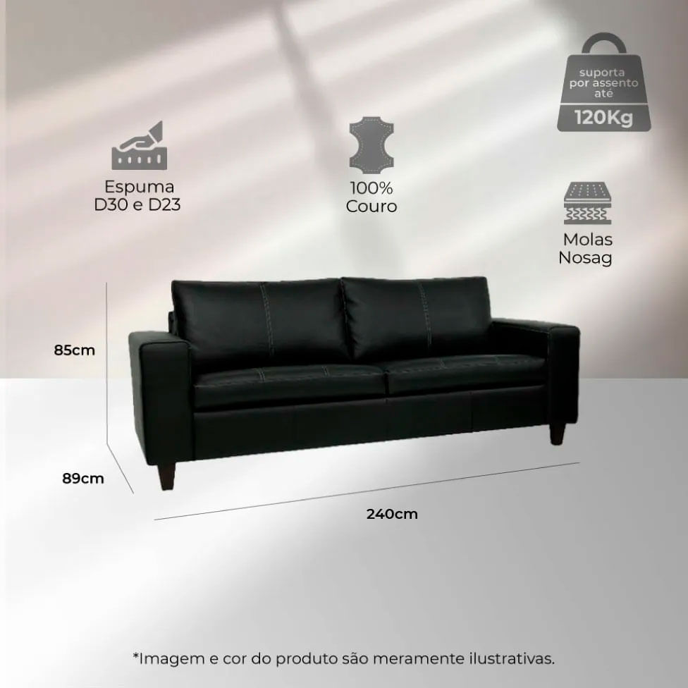 Sofá Royale em Couro Preto 2,40 metros - Imagem 3