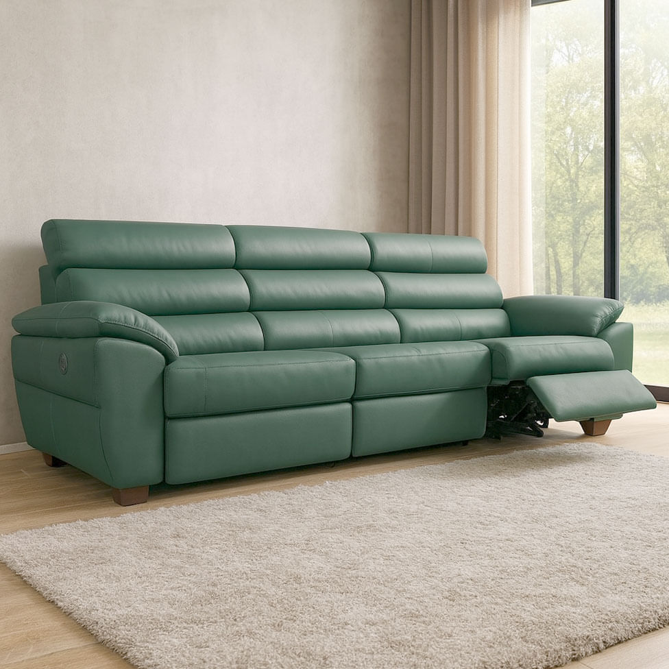 Sofá Tulsa Retrátil em Couro Azul Blue 3,03m - Imagem 2