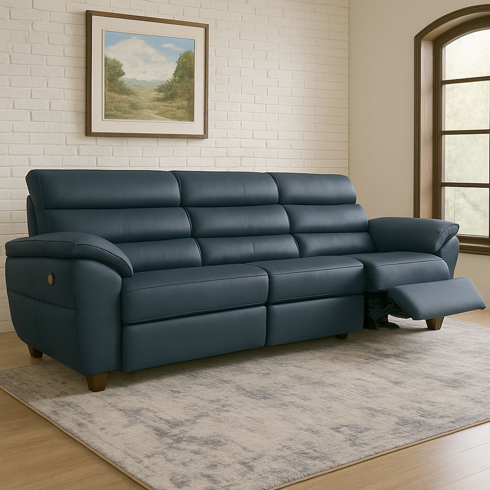 Sofá Tulsa Retrátil em Couro Azul Blue 3,03m - Imagem 2