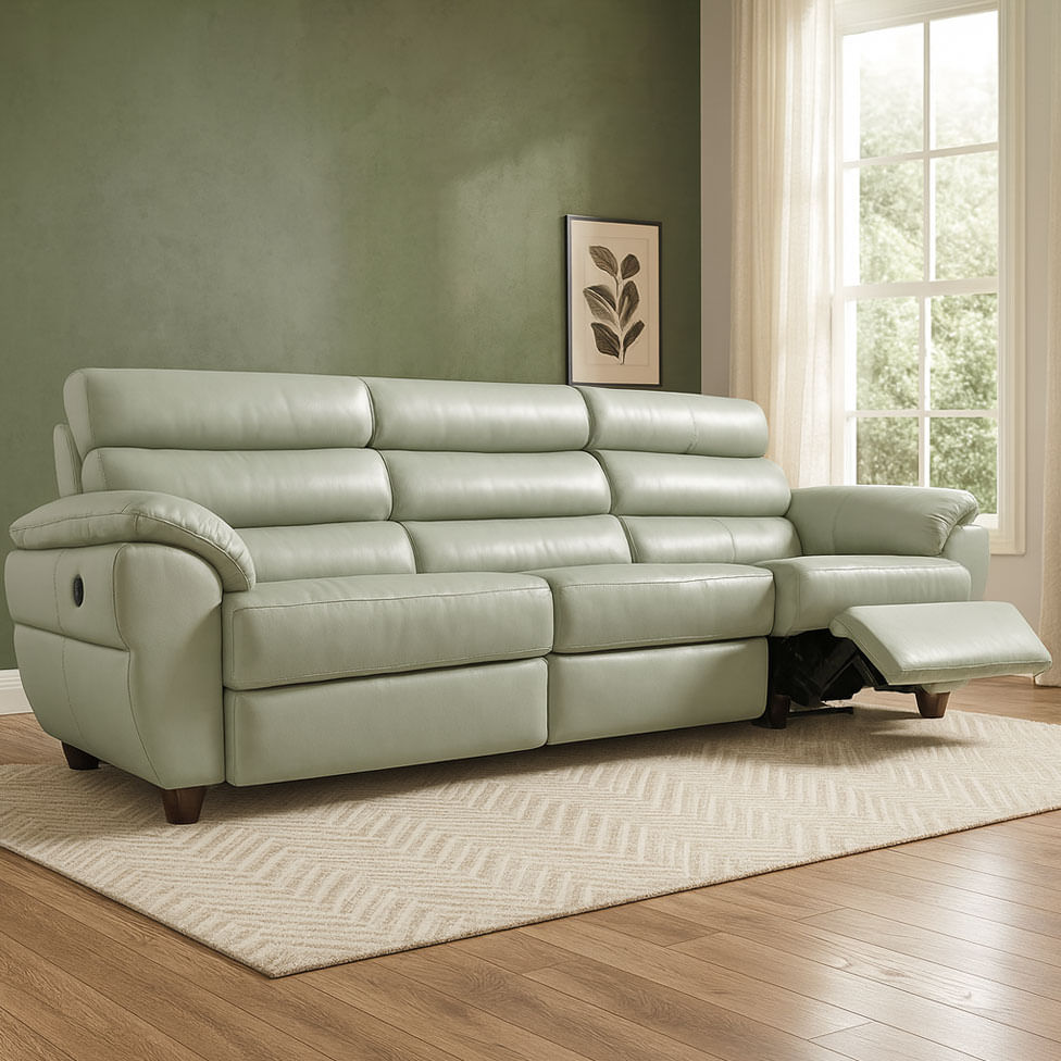 Sofá Tulsa Retrátil em Couro Azul Ligth 3,03m - Imagem 2