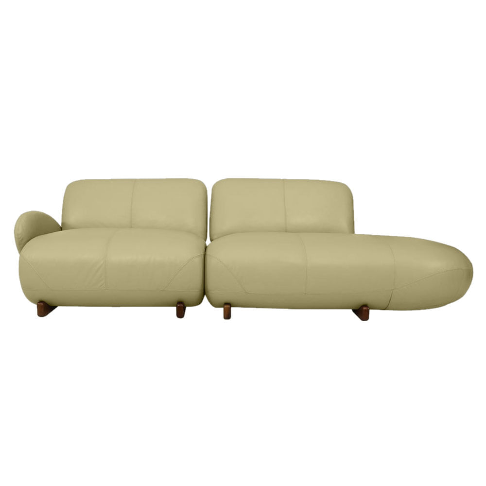 Sofá Onix com Chaise Direita em Couro Taupe 2,80m