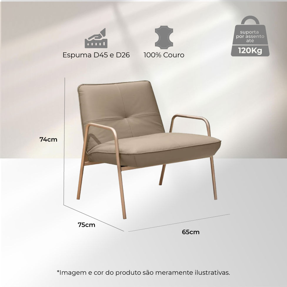 Poltrona Casa Blanca em Couro Sherwood Avelã - Imagem 4