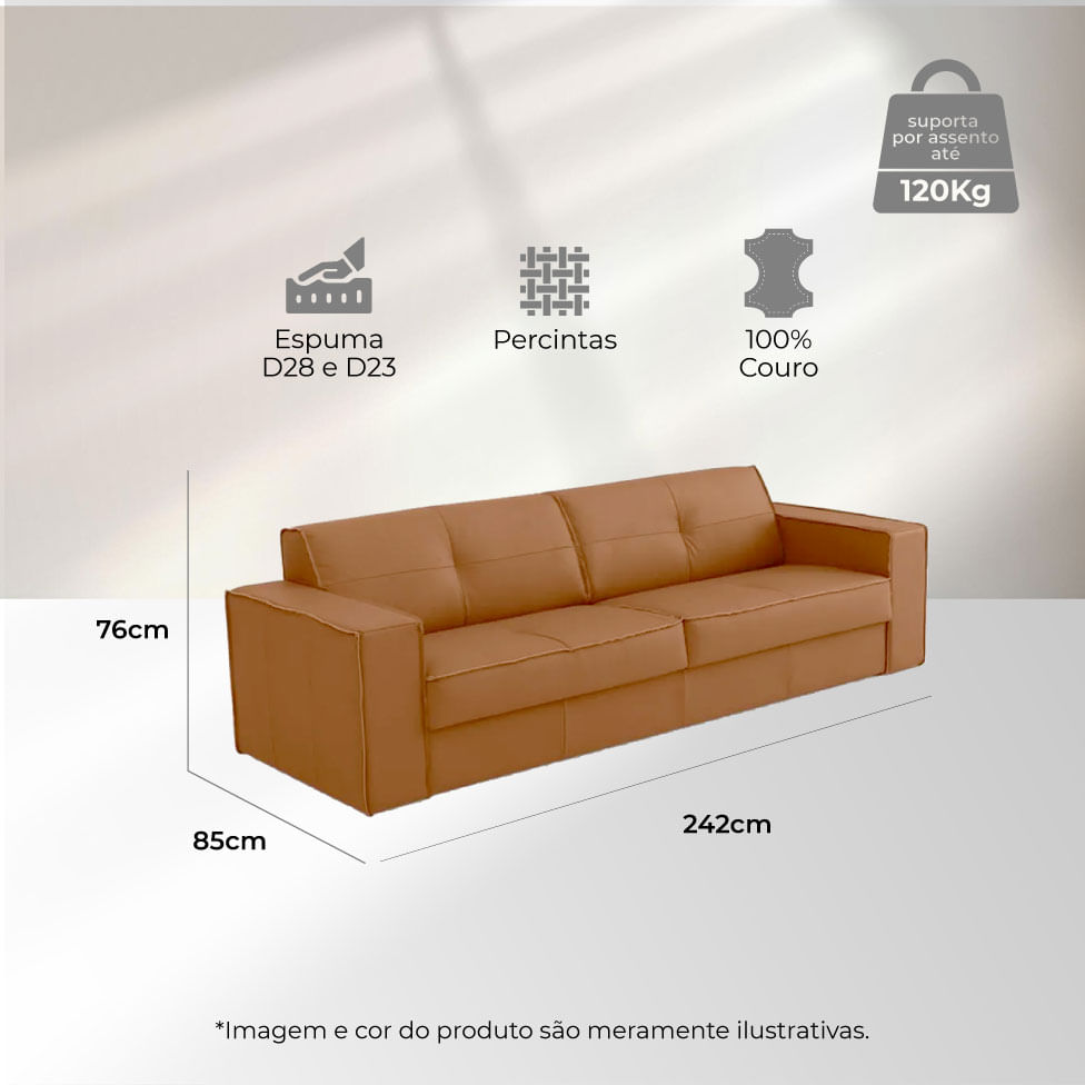 Sofá Avan em Couro Estonado Amarula 2,42m - Imagem 4