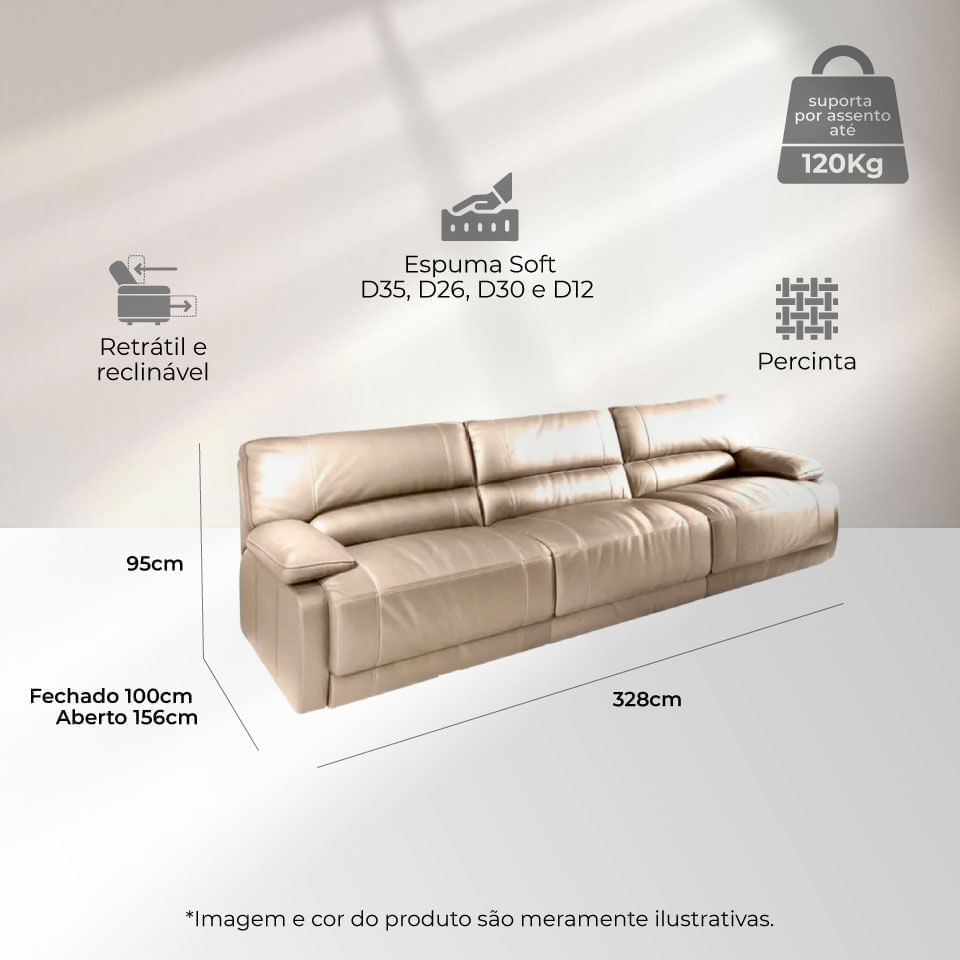 Sofá Cindy Elétrico em Couro Avelã Sherwood 3,28m - Imagem 5