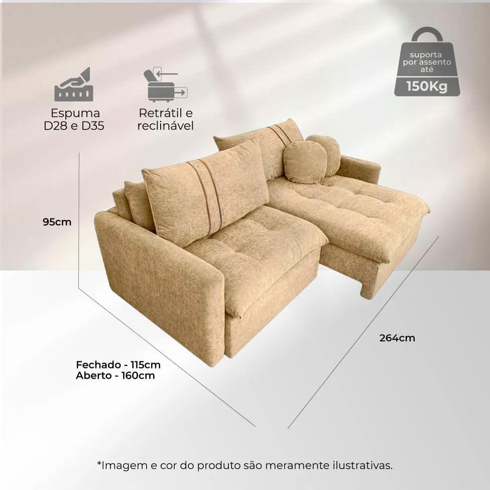 Sofá Soberano Retrátil e Reclinável sem Caixa em Linho Bege 2,64m - Imagem 3