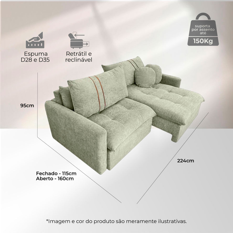 Sofá Soberano Retrátil e Reclinável sem Caixa em Linho Cinza Claro 2,24m - Imagem 3