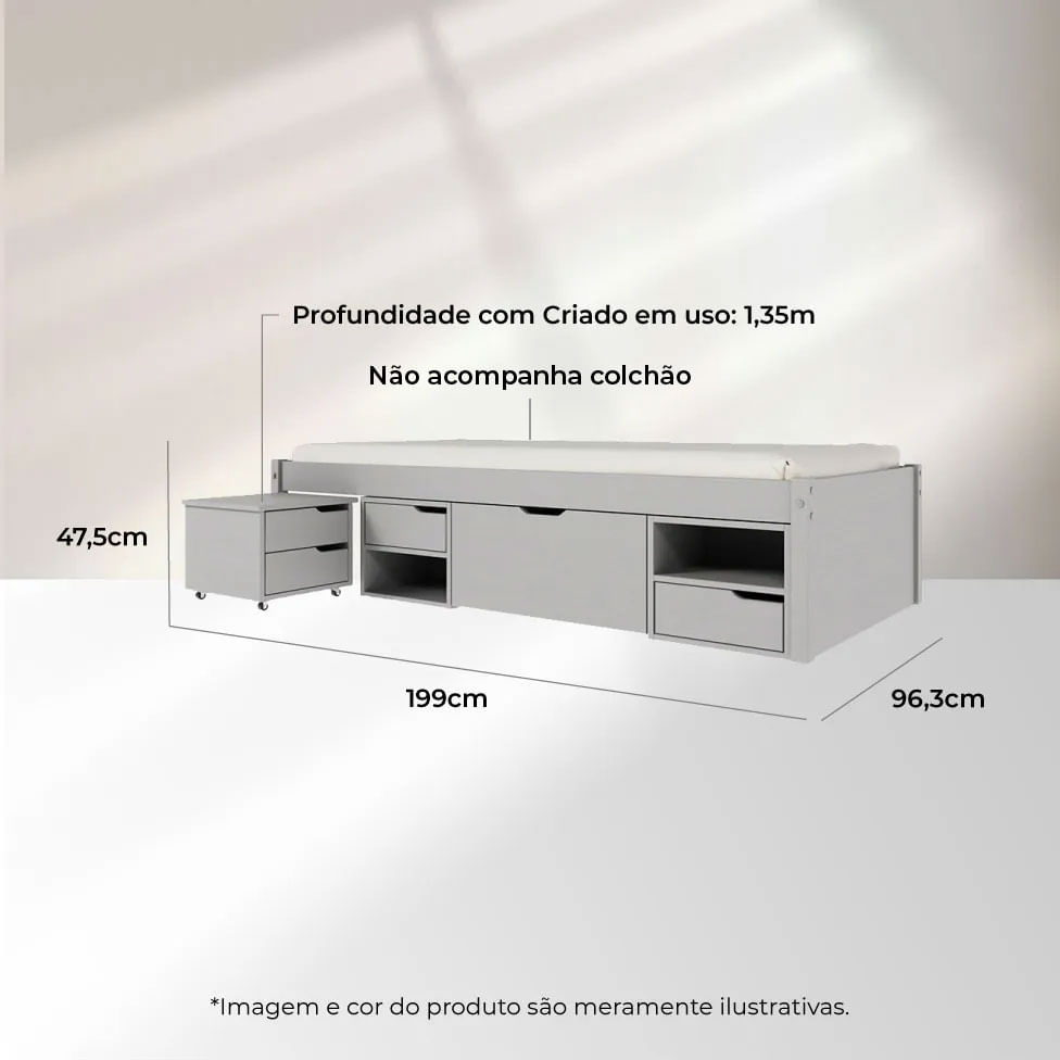 Cama Charme Multifuncional Solteiro Cinza 90x190cm - Imagem 5