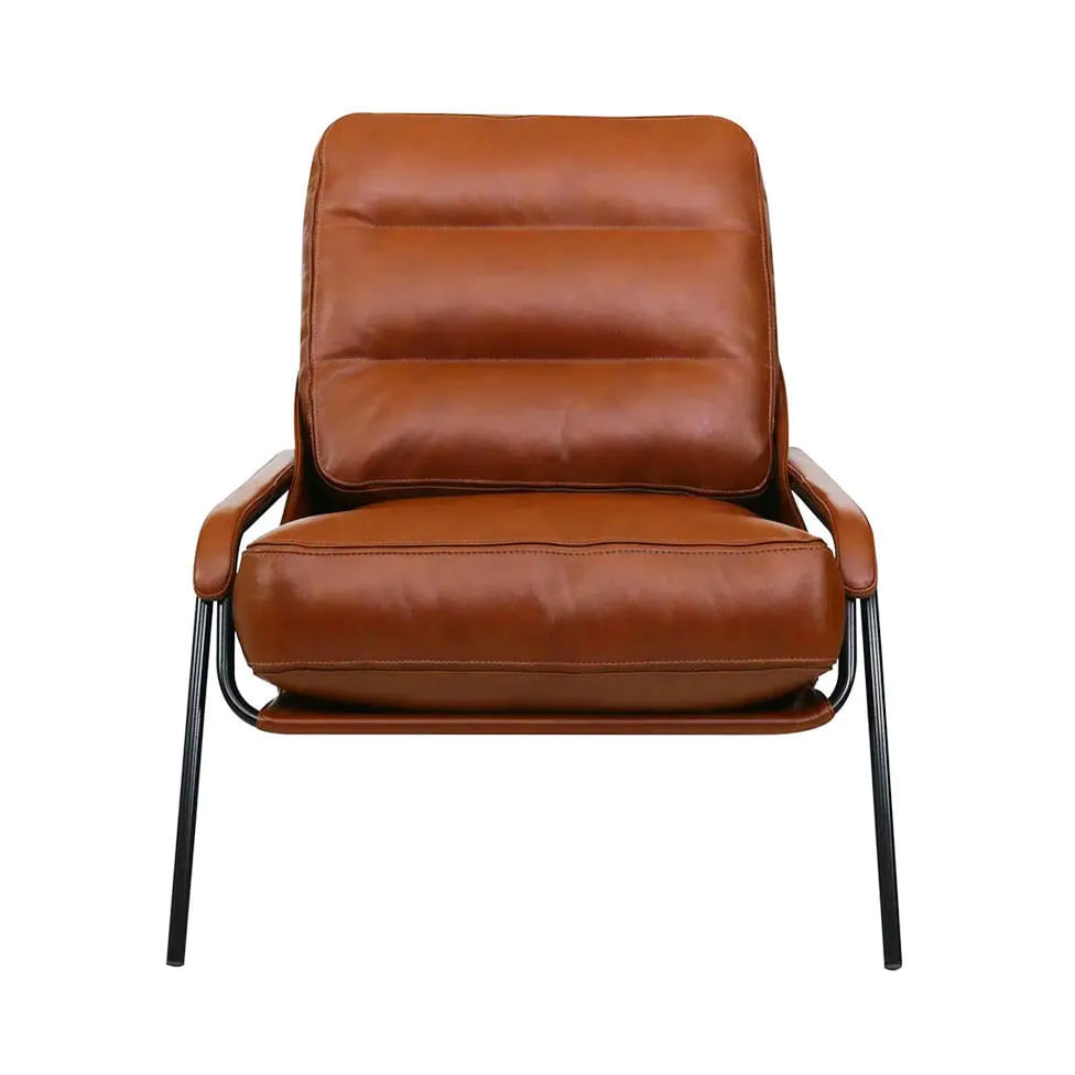 Poltrona Maggiolina com Puff em Couro Conhaque - Imagem 3