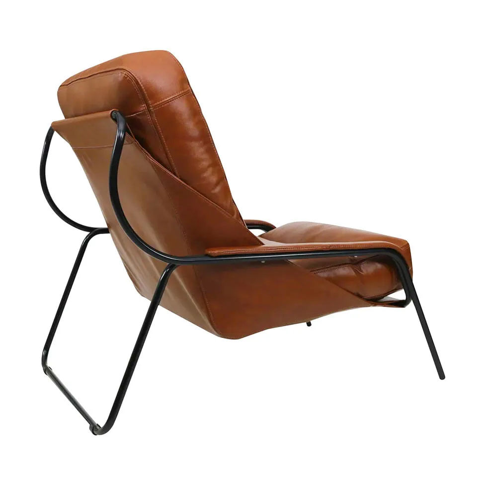 Poltrona Maggiolina com Puff em Couro Conhaque - Imagem 4