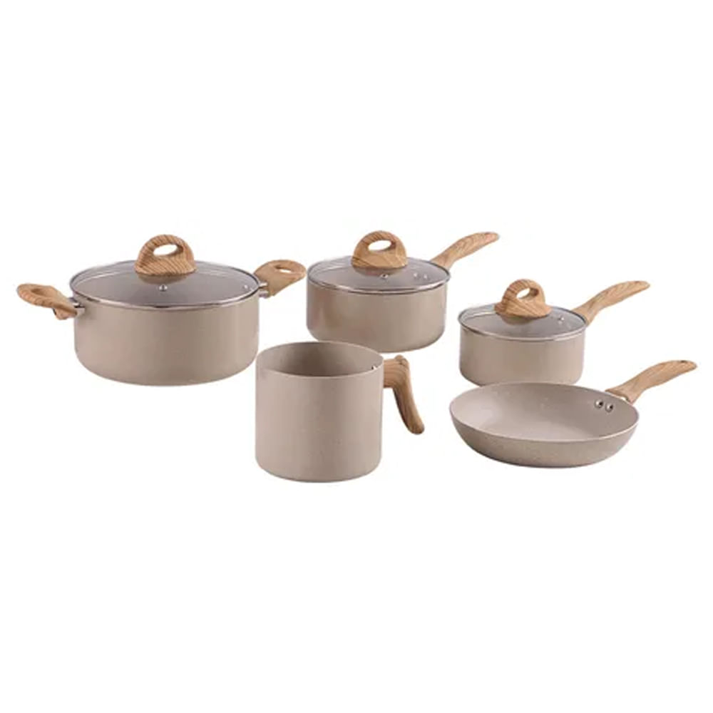 Jogo de Panelas Brinox 5 Peças Ceramic Life Smart Plus Areia | Indução e Antiaderente Mineral Resist