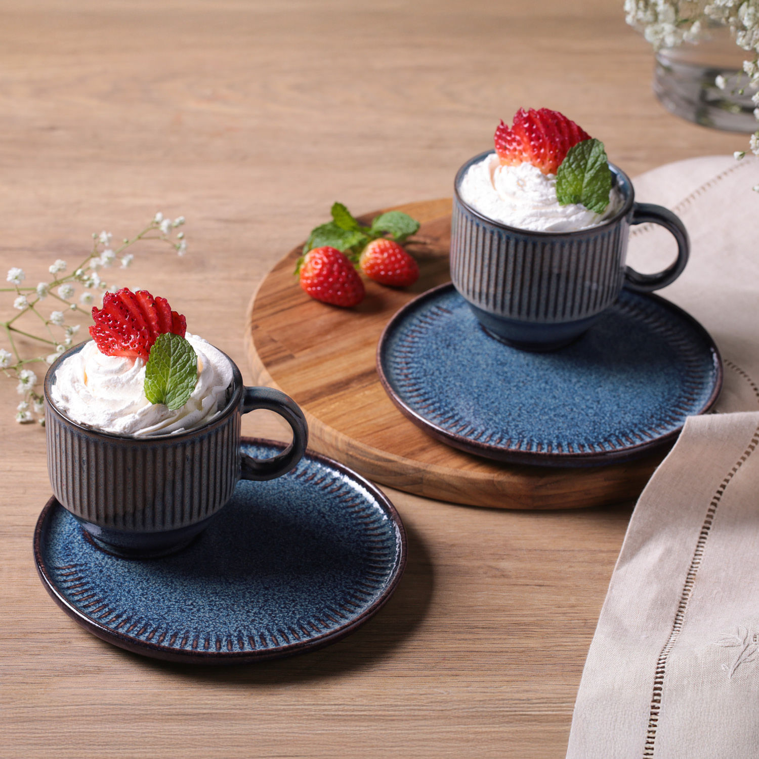 Conjunto com 6 Xícaras de Chá Empilhável com 6 Pires Linhas Titanium 230ml - Imagem 5