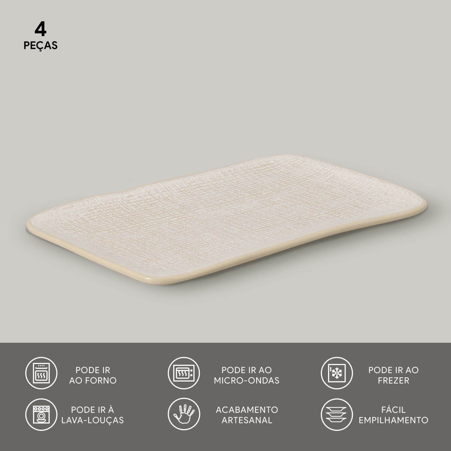 Conjunto com 4 Travessas Retangular Média Juta Latte 27x16cm - Imagem 3