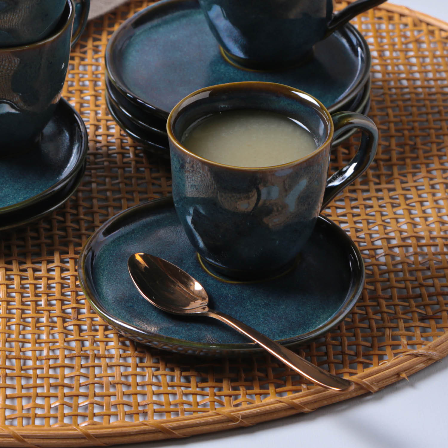 Conjunto com 6 Xícaras De Chá com 6 Pires Descentralizado Oceano 170ml - Imagem 2